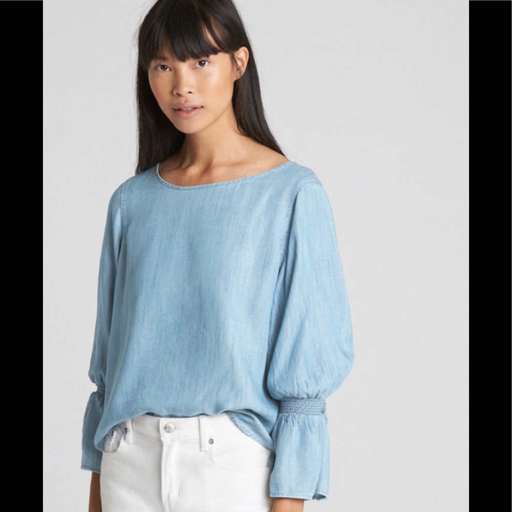 NWT Denim bell sleeve top
